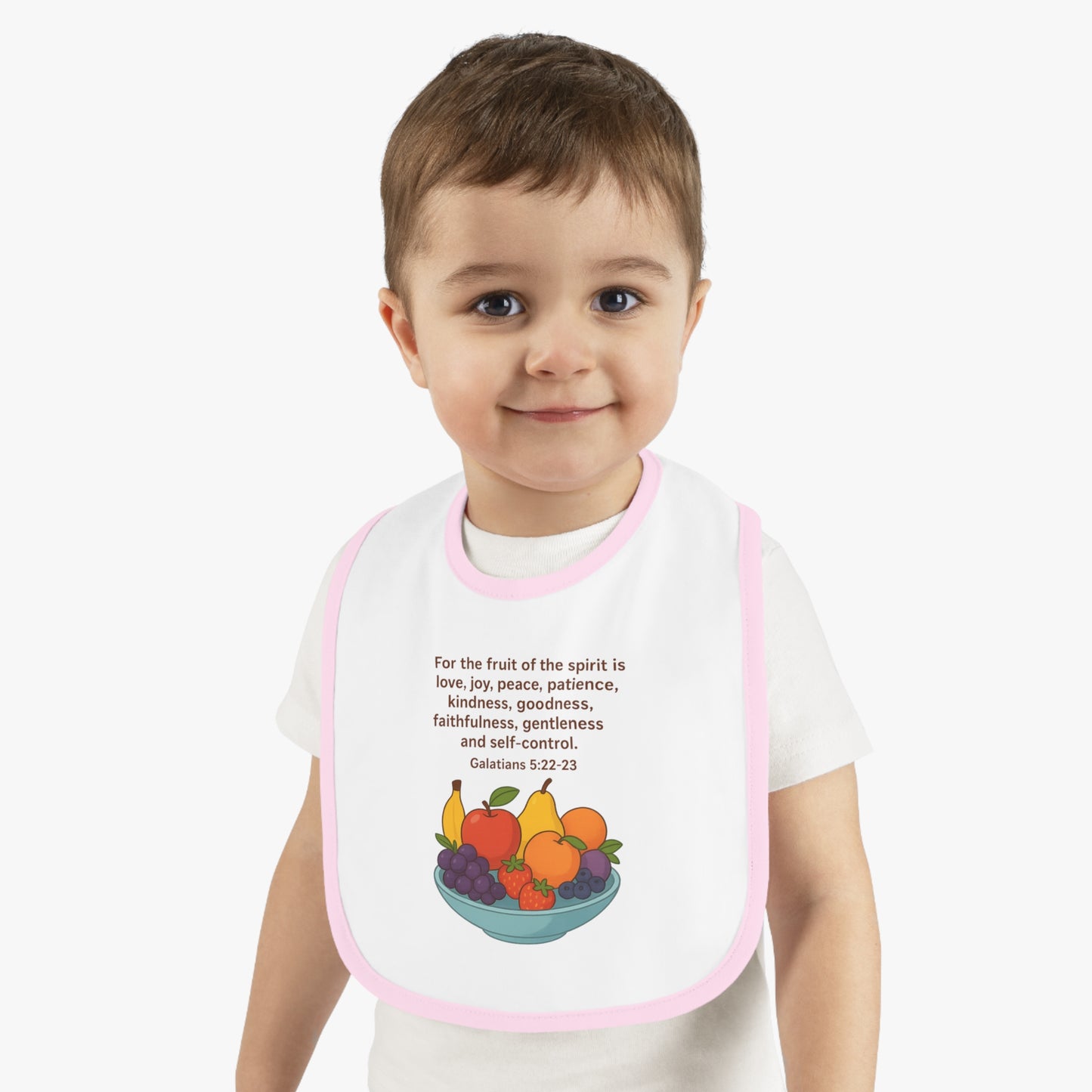 Fruits of the Spirit Baby Bib - Inspirational Contrast Trim Bib for Feeding, Baby Shower Gift, Christening, Birthday, Everyday Use