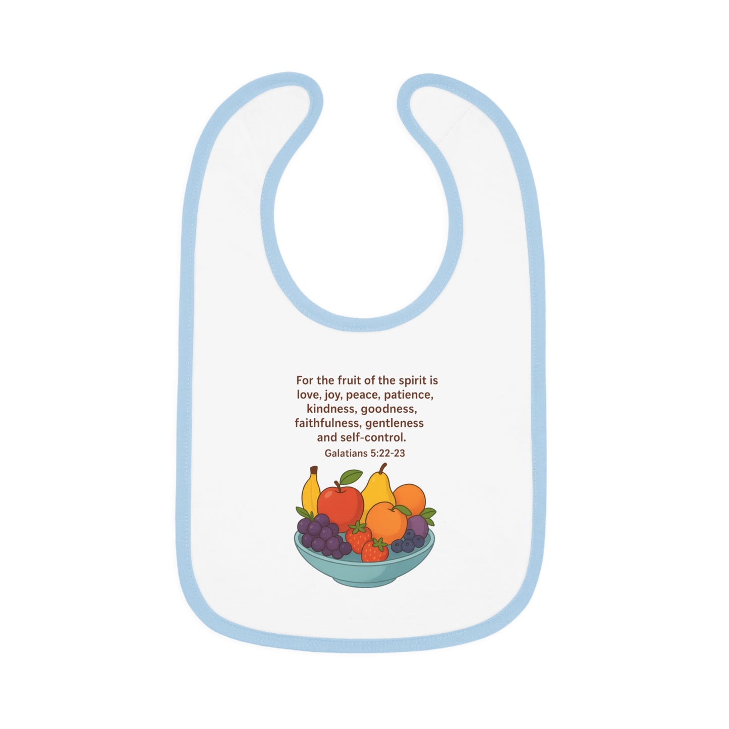 Fruits of the Spirit Baby Bib - Inspirational Contrast Trim Bib for Feeding, Baby Shower Gift, Christening, Birthday, Everyday Use