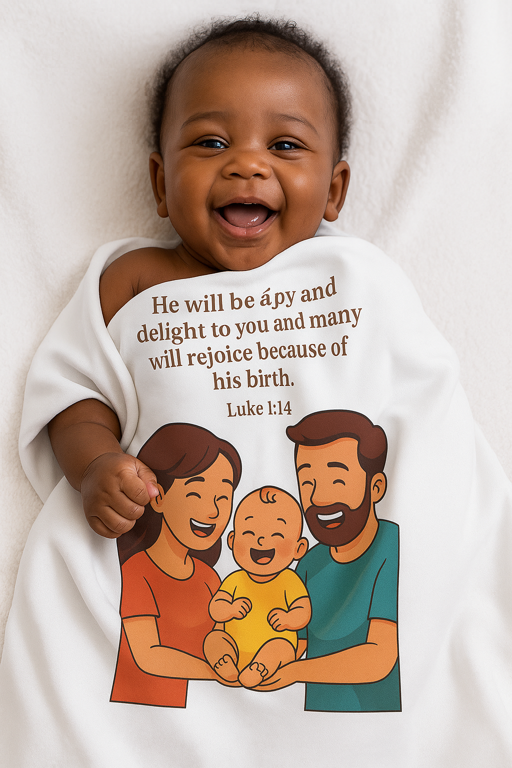 Joyful Baby Swaddle Blanket with Inspirational Verse, Newborn Gift, Baby Shower Present, Nursery Decor, Soft and Comfy Swaddle