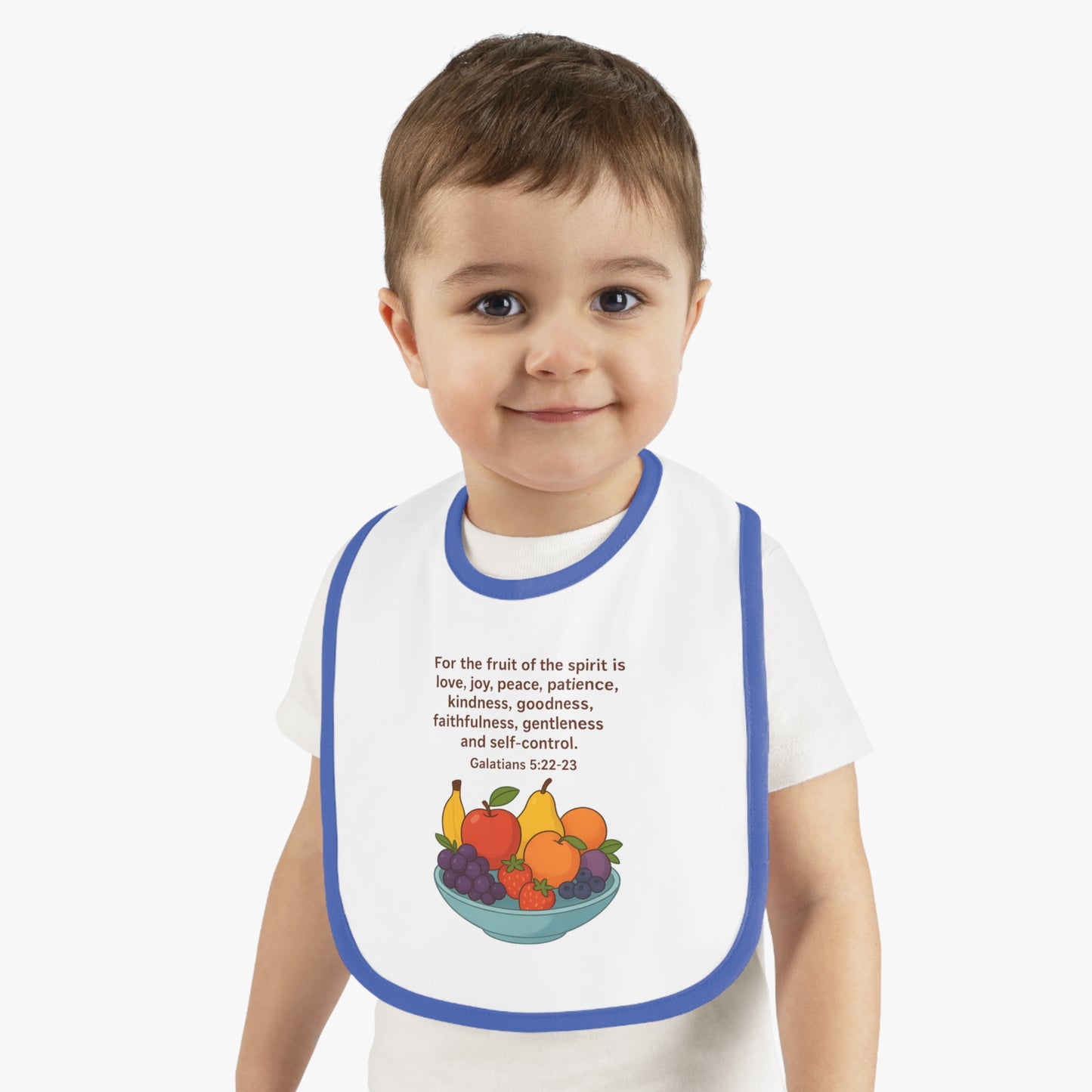 Fruits of the Spirit Baby Bib - Inspirational Contrast Trim Bib for Feeding, Baby Shower Gift, Christening, Birthday, Everyday Use