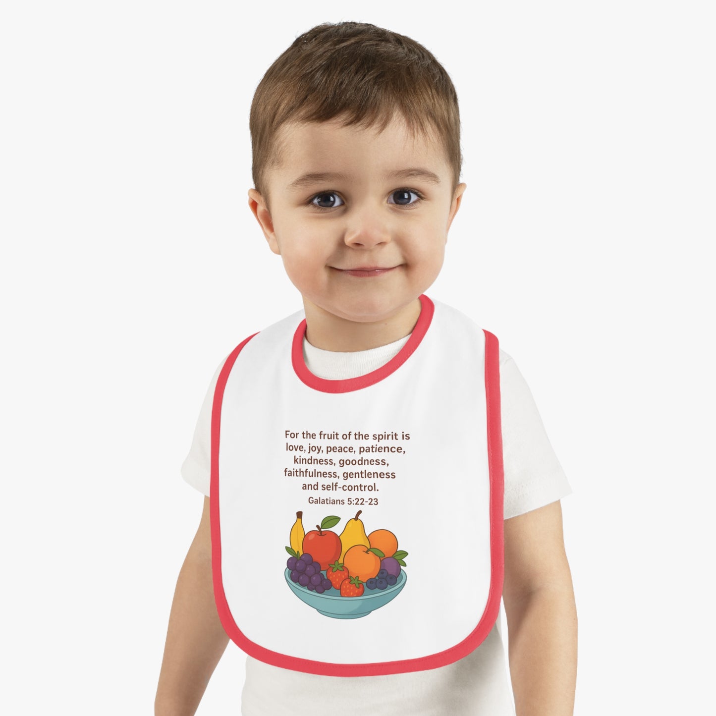 Fruits of the Spirit Baby Bib - Inspirational Contrast Trim Bib for Feeding, Baby Shower Gift, Christening, Birthday, Everyday Use