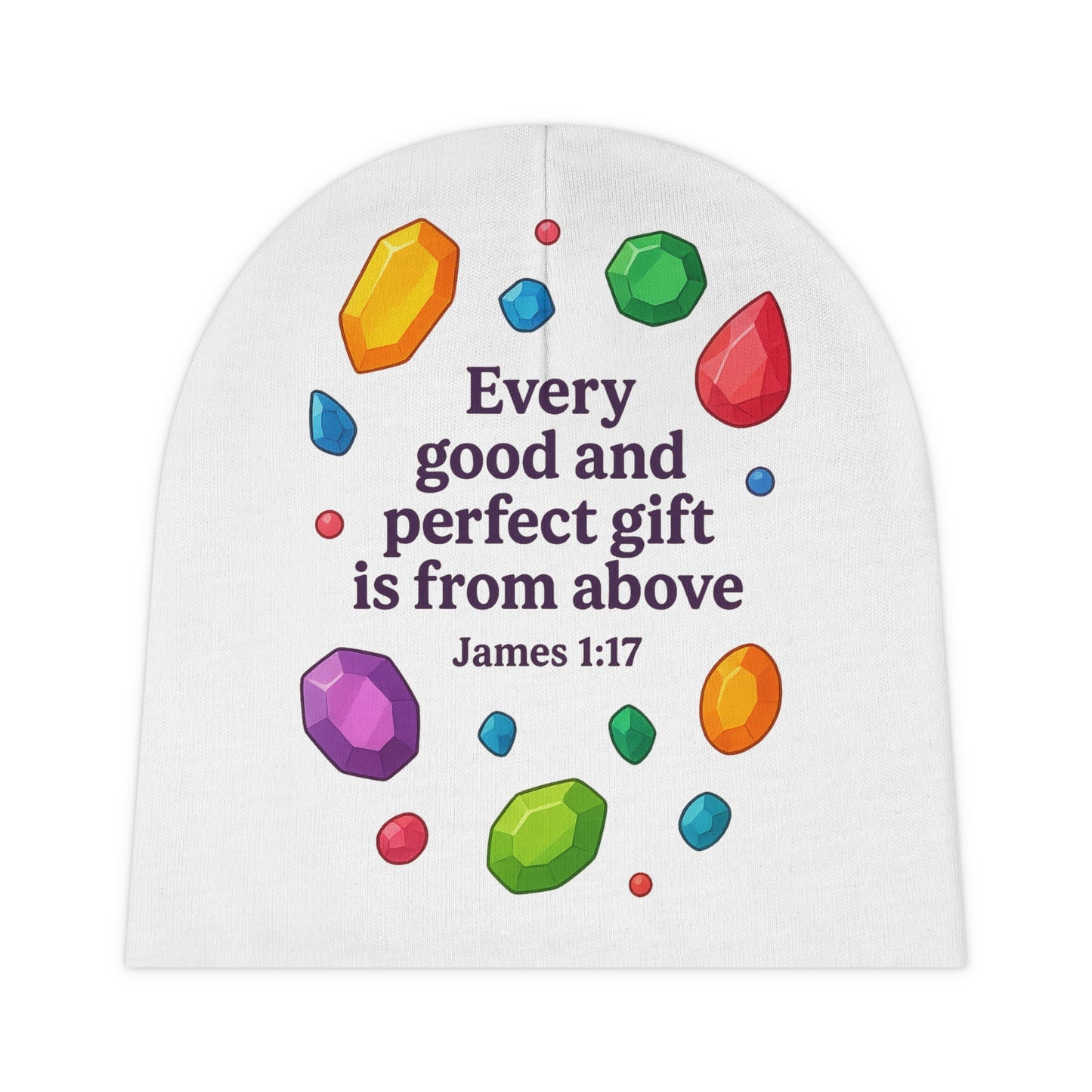 Colorful Baby Beanie with Inspirational Quote, Cute Infant Hat, Perfect Baby Shower Gift, Religious Baby Headwear, AOP Beanie for Newborns